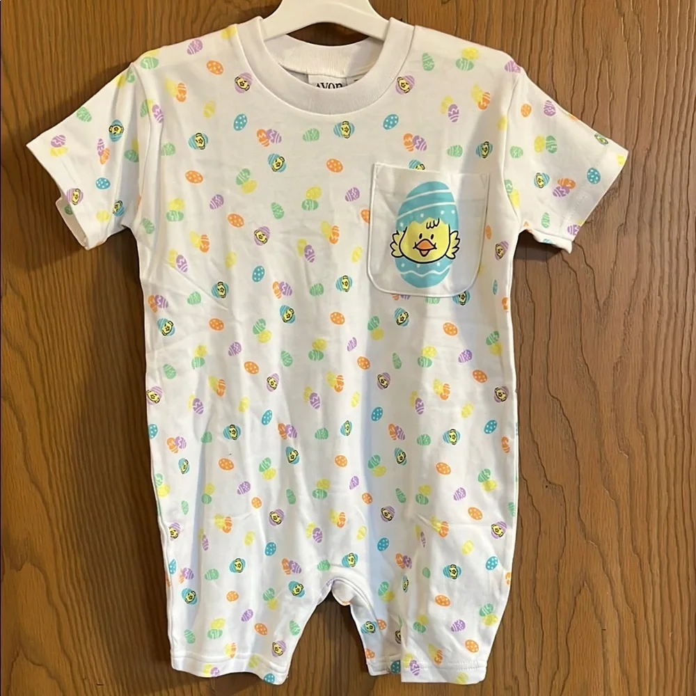 Avon White Bodysuit Romper with Easter Eggs‎ 18-24M